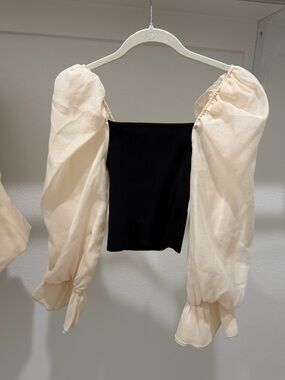 Zara Black Bodice Crop Top with Cream Puff Sleeves